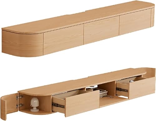 Schwebender TV-Schrank, schwebender TV-Ständer zur Wandmontage, TV-Konsolen für Wohnzimmer, Fernsehständer mit LED-Leuchten, natürliche Holzfarbe, 160 cm