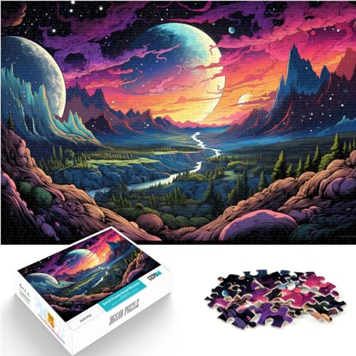 Puzzlespiele Bunte Psychedelie der Planetenlandschaft Puzzle für Erwachsene 1000-teiliges Puzzle Holzpuzzle Gutes Geschenk für 1000 Teile (50 x 75 cm)