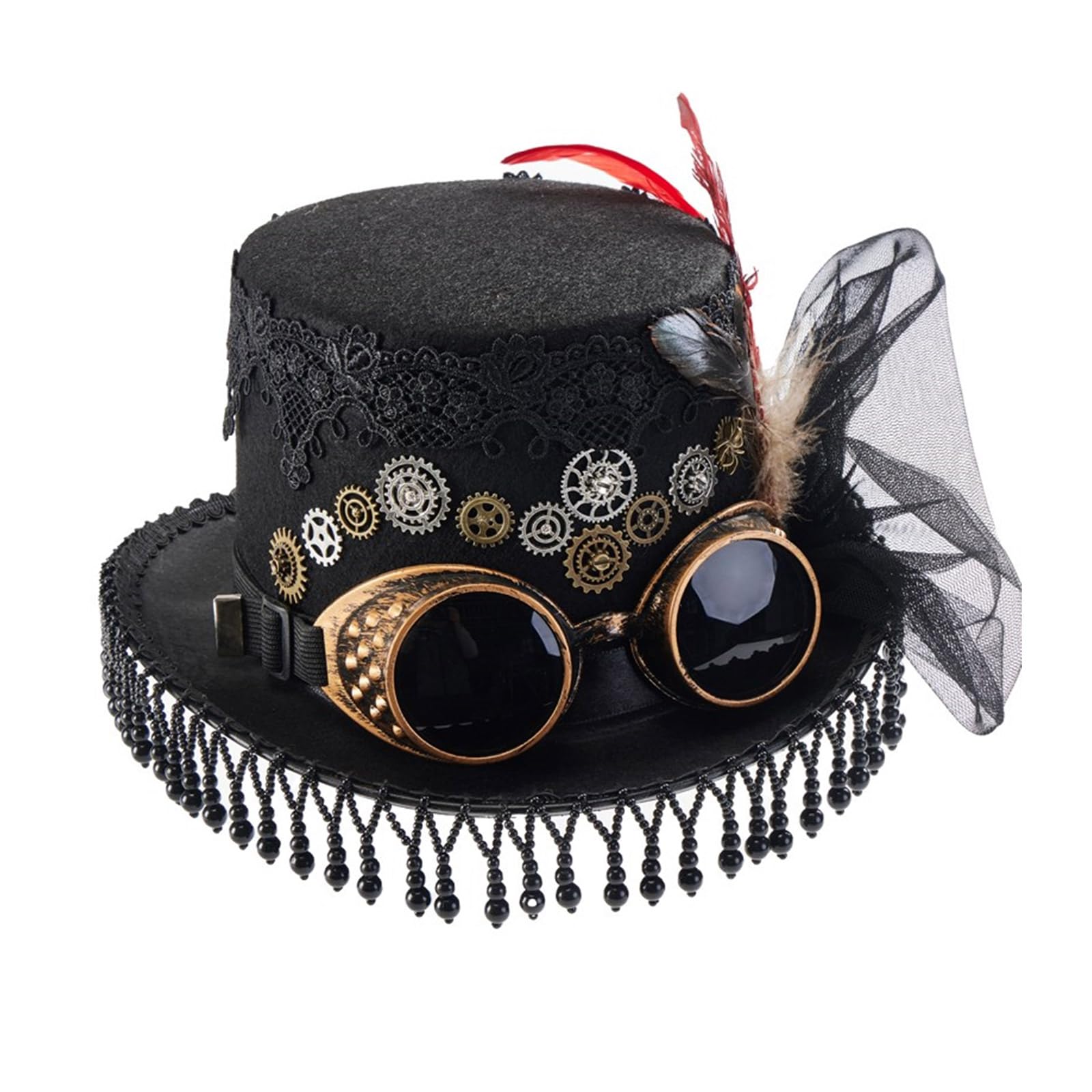 Steampunks Zylinderhut, Unisex, Vlies, viktorianischer Hut mit Brille, Unisex, Kostüm-Hut, coole Hippie-Hut, Halloween-Kopfbedeckung, Kostüm-Hut für Halloween