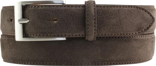 BELTINGER Italienischer Veloursleder-Gürtel, 30 mm breit, Herren, Wildleder, Anzuggürtel, Hosengürtel, Schließe Silber | Dunkelbraun 110cm