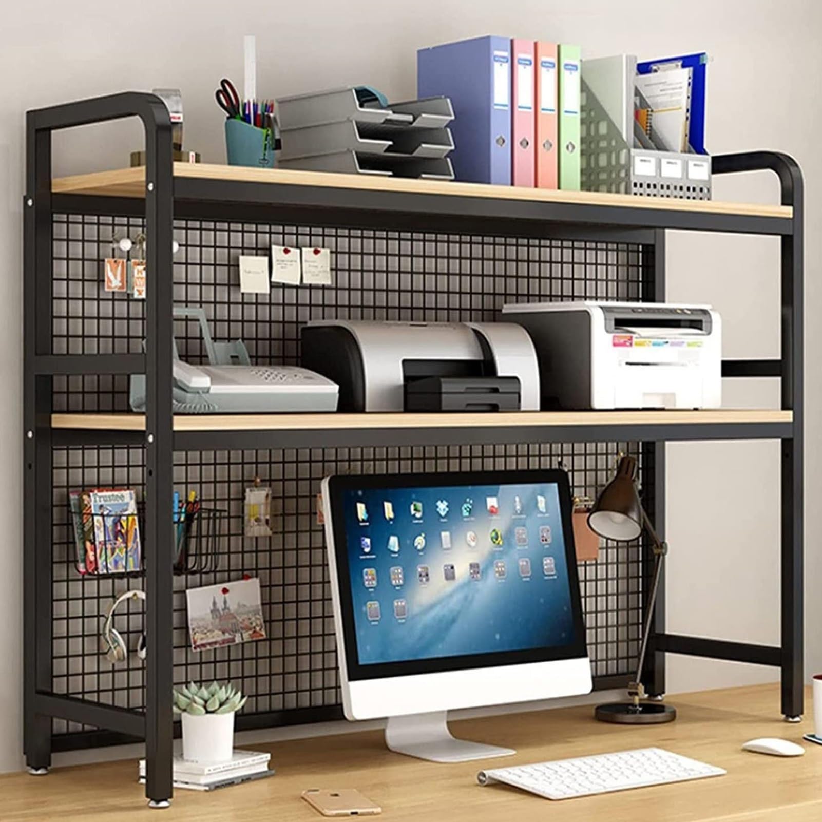 Erweiterbarer Desktop-Speicher-Organizer - Schmiedeeisernes Desktop-Bücherregal/Bücherschrank, Verstellbares Bücherregal-Ausstellungsregal, Gitter-Schreibtisch-Aufbewahrungsregal, Wohnzimmer-Metall-