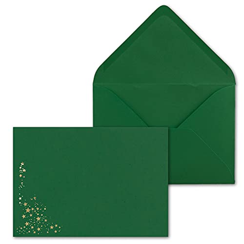 150x Weihnachts-Briefumschläge - DIN C5 - mit Gold-Metallic geprägtem Sternenregen, festlich Matter Umschlag in dunkelgrün - Nassklebung, 120 g/m² - 154 x 220 mm - Marke: Gustav NEUSER®