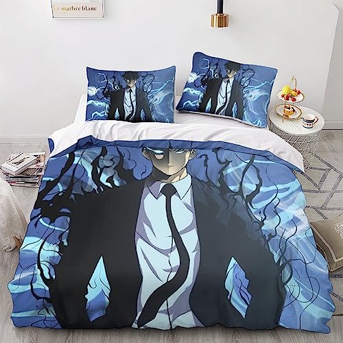 Solo Leveling Modernes 3-teiliges Bettwäsche-Set Mit 3D-Druck Und Verstecktem Reißverschluss, Mikrofaser- Manga und Anime Bettwäsche Mit Kissenbezügen Für Einen Erholsamen Schlaf King（220x240cm）