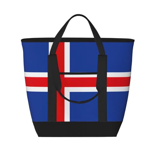 YQxwJL Isolierte Kühltasche, Einkaufstasche, Reisetasche, Motiv: Island-Flagge von Island, wiederverwendbar, für Erwachsene, Schwarz, Einheitsgröße