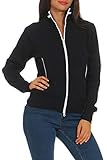 Happy Clothing Damen Sweatjacke mit Reißverschluss und Kragen ohne Kapuze im sportlichen Design, Elegante Jacke aus Baumwolle für Sport und Freizeit, Größe:XXL, Farbe:Dunkelblau