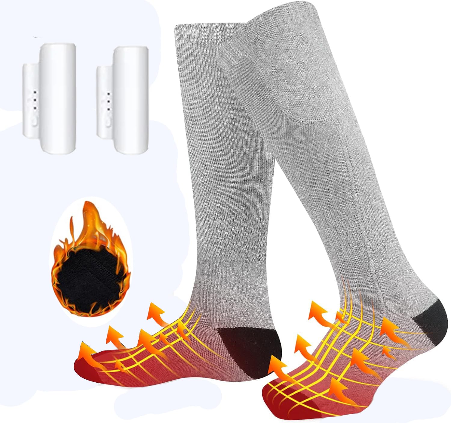 Beheizte Socken Wiederaufladbare Elektrische Beheizbare Socken Damen Herren mit 3 Einstellbarer Temperatur, Heizbar Thermosocken Fußwärmer für Jagd,Camping,Wandern,Skifahren Heated Sock