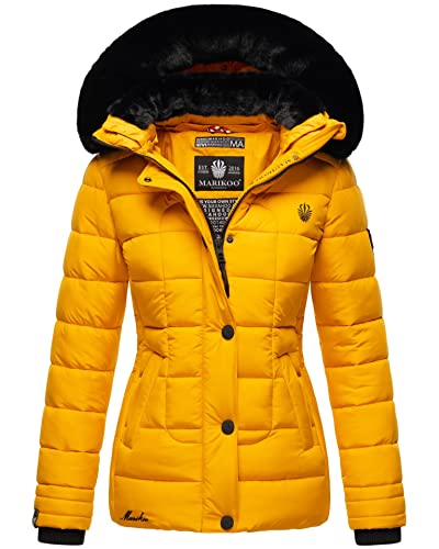 MARIKOO Damen Winterjacke gesteppt Stepp Jacke Winter B884 [B884-Qesr-Gelb-Gr.S]