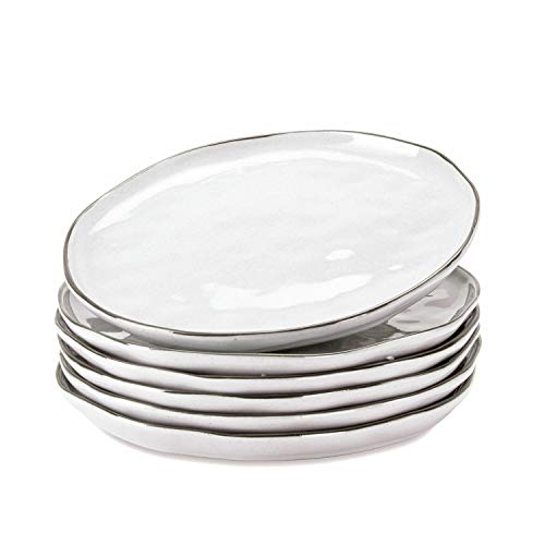 LOBERON Teller 6er Set Biarré, reizvoll unebene Gestaltung, glänzend glasiert, mediterraner Charakter, Geschirr, Küchenzubehör, Tischaccessoires, Steinzeug, weiß