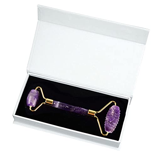 Gua Sha Stein Massage Gesichtsjade Roller Gesichtsmassagegerät Natürliche Amethyst Heilung Stein Massage Roller Lila Kristall Schönheit Gesundheit Hautpflege Werkzeuge-Roller-CI mit Kasten