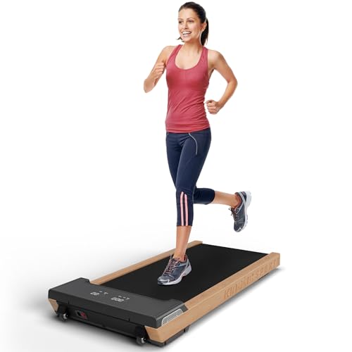 KINETIC SPORTS Laufband für Schreibtisch DW6 Walking Pad – Design-Laufband mit Echtholz, 42 cm Lauffläche, LED Display, Bluetooth Lautsprecher, Under Desk Treadmill für Zuhause und Büro, bis 120 kg