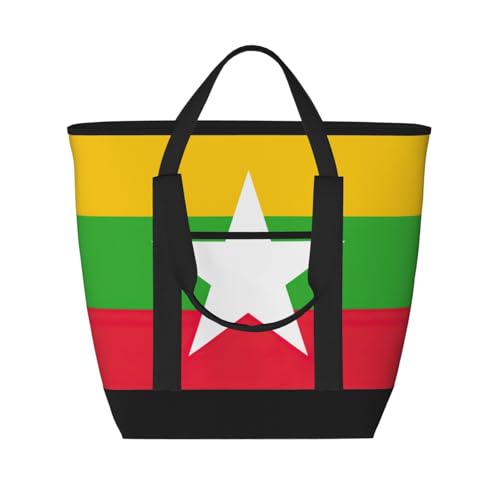 YQxwJL Isolierte Kühltasche mit Flagge von Myanmar, großes Fassungsvermögen, Einkaufstasche, Reisen, Strand, wiederverwendbare Einkaufstasche für Erwachsene, Schwarz, Einheitsgröße