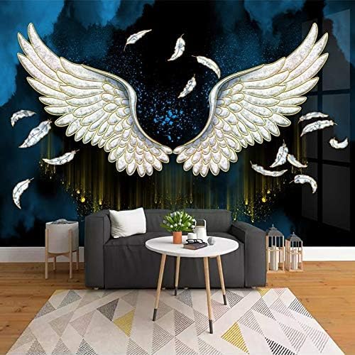 XLMING Abstrakte Goldene Engelsflügel Weiße Federn Küche Esszimmer Arbeitszimmer Wohnzimmer TV Hintergrund Wand 3D Tapete-200cm×140cm