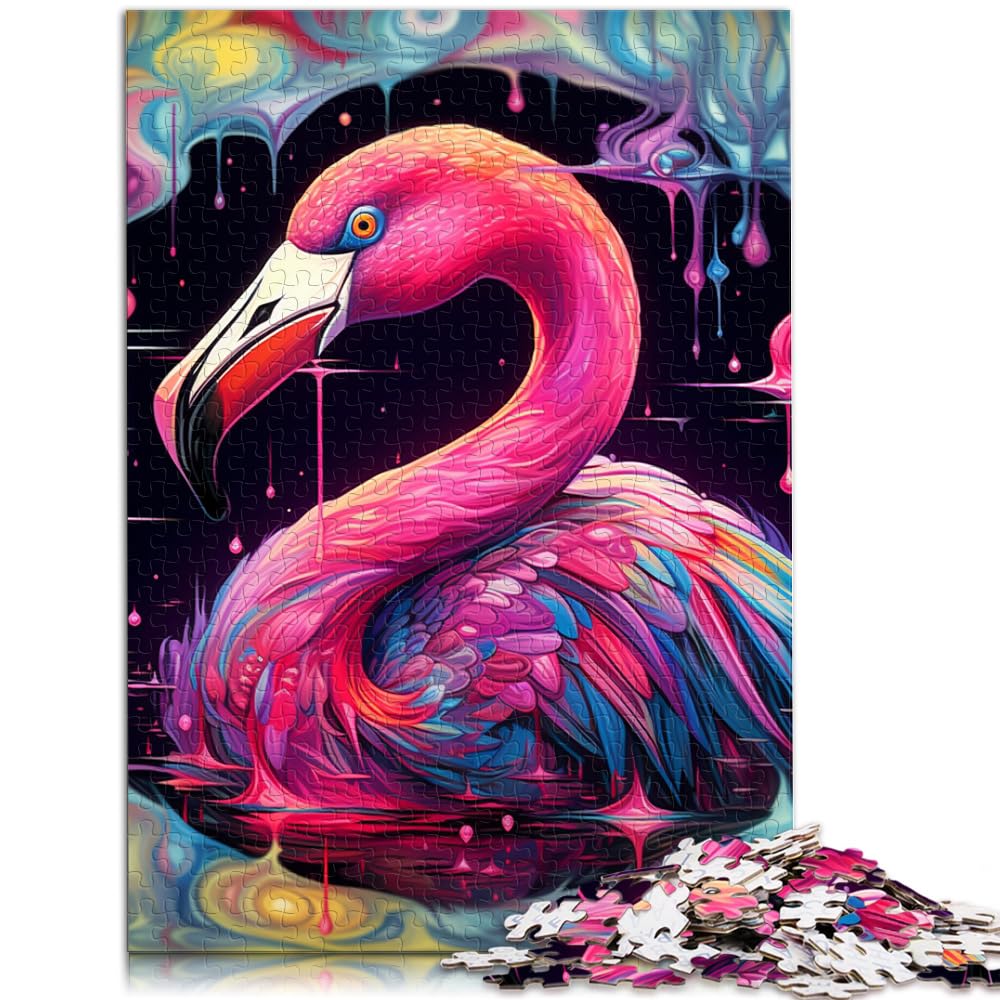 Puzzles für Kunst, Psychedelischer Flamingo, 1000 Teile, Holzpuzzle, Familienspiel, Stressabbau, schwieriges Herausforderungspuzzle, 1000 Teile (50 x 75 cm)