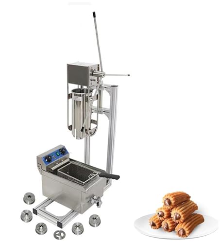 lwjunmm Neueste Commerical Mannual Churro Maker Maschine 6L Edelstahl Spanisch Churro Maker Maschine Multifunktion Churro Maker Kits Body+Stand +Fryer r+Düsen,A