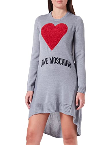 Love Moschino Damen Flared Long-sleeved in Blended Wool Dress, Melange Dark Grey, 38 EU