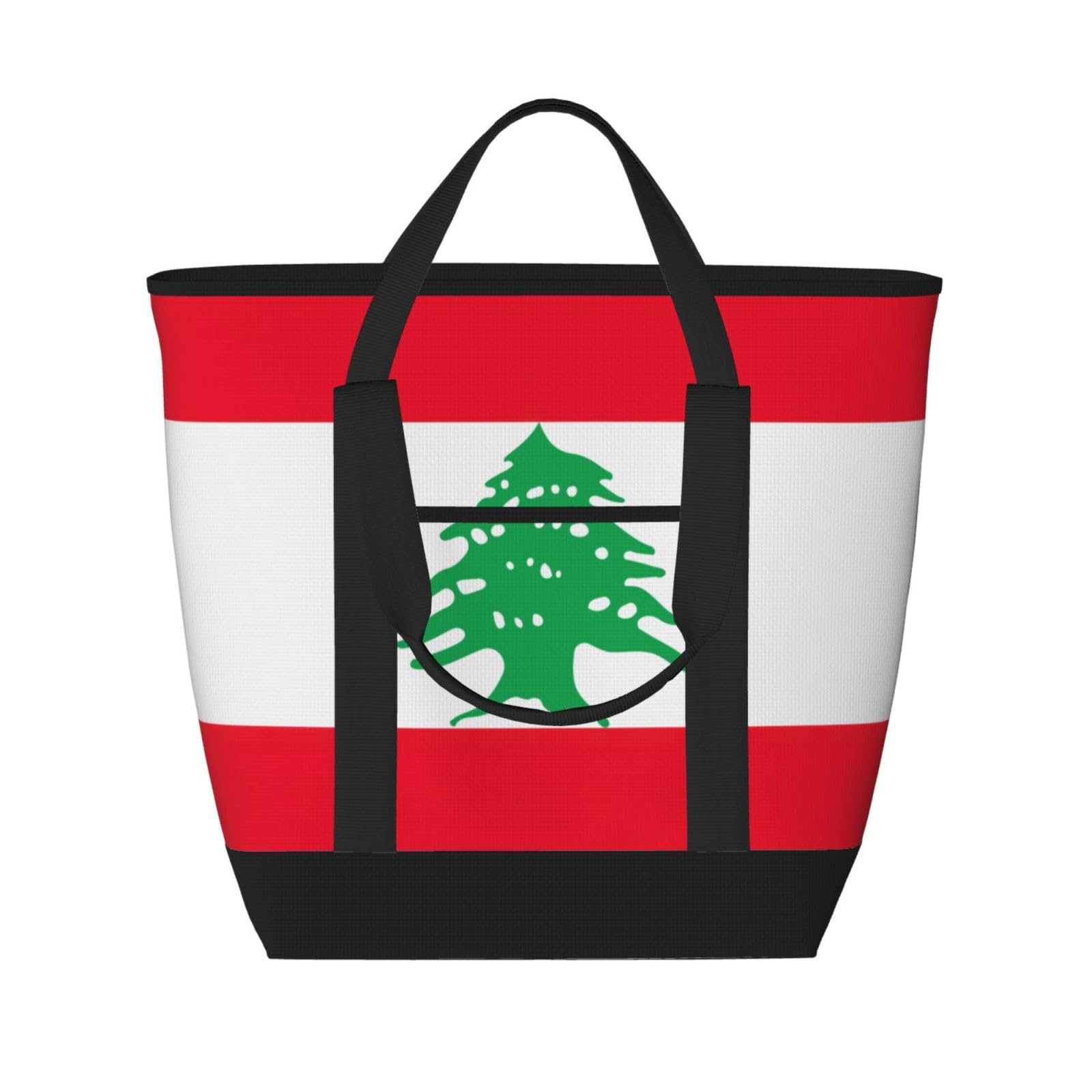 YQxwJL Isolierte Kühltasche mit Libanon-Flagge, großes Fassungsvermögen, Einkaufstasche, Reisen, Strand, wiederverwendbare Einkaufstasche für Erwachsene, Schwarz, Einheitsgröße