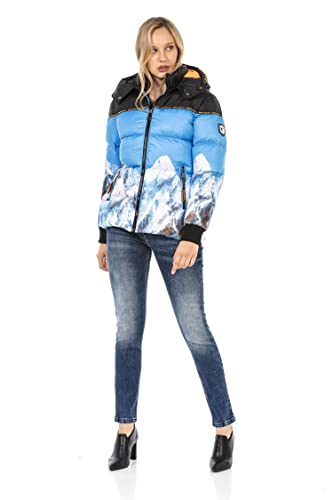 Cipo & Baxx Damen Winter Jacke Mantel Steppjacke Daunen Kapuze Muster Outdoor WM119 Blau L