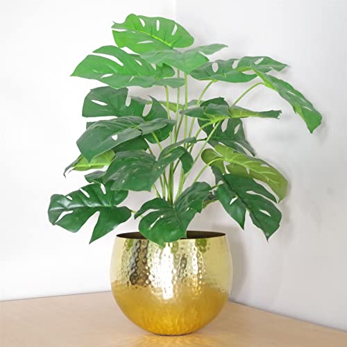 Leaf Künstliche Pflanze mit goldenem Metall-Pflanzgefäß, Verschiedene Materialien, 60 cm Monstera + Topf