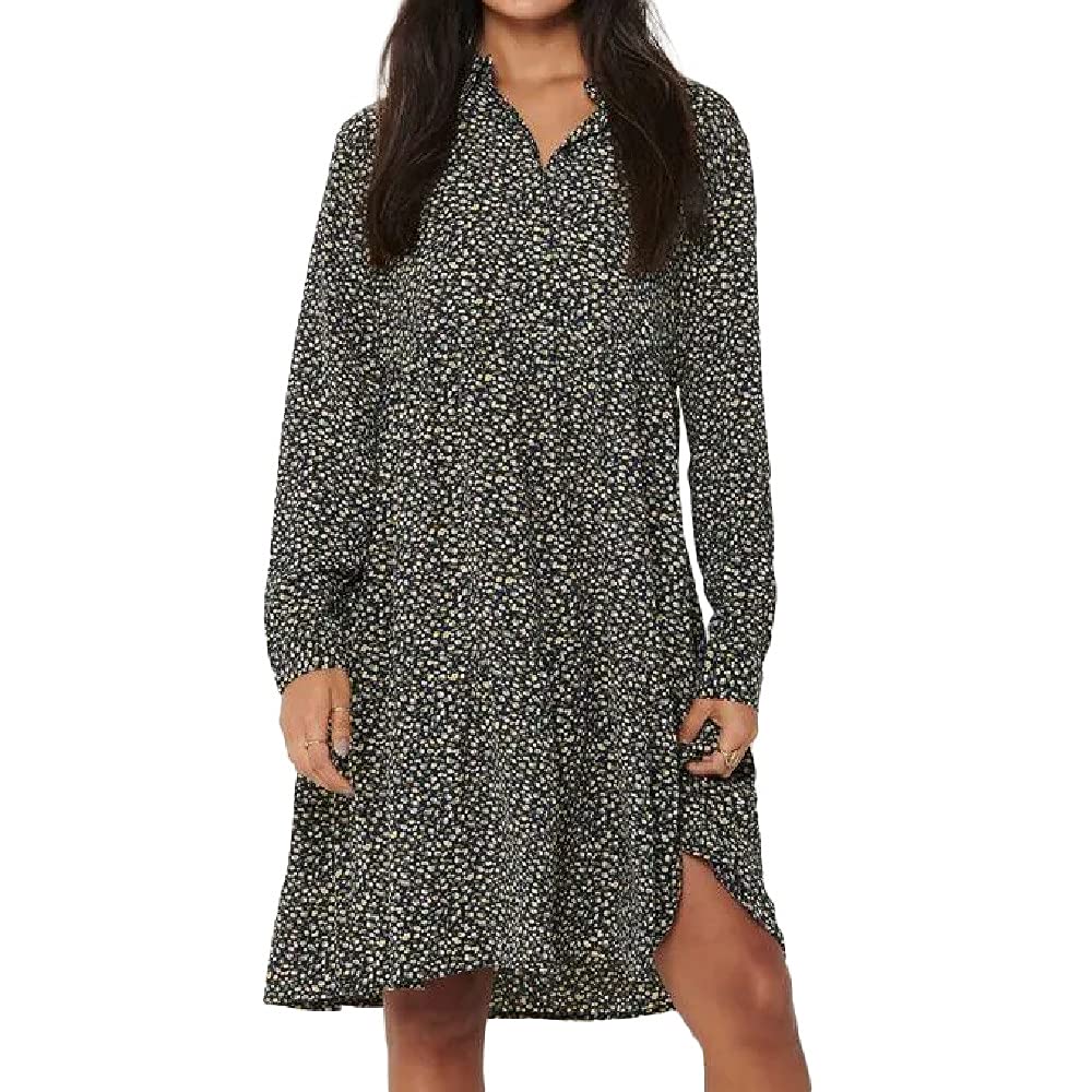 JDY Damen JDYPIPER L/S AOP Shirt Dress WVN NOOS Kleid, Dark Navy/AOP:Ditsy Flower, 34