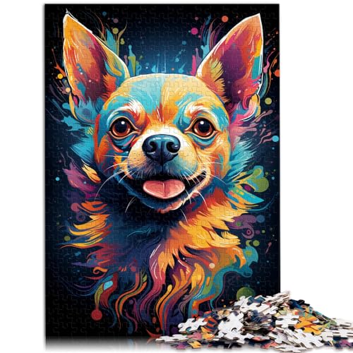 Puzzle zum Bemalen, farbiger Chihuahua-Hund, Puzzle 1000 Teile, Puzzle für Erwachsene, Holzpuzzle, Familienaktivität, Puzzle 1000 Teile (50 x 75 cm)