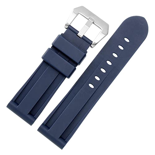 SCRUBY Silikon Uhrband für PAM111 386 441 Serie Armband Gurte 20mm 22 mm 24 mm 26 mm wasserdichtes Sport -Tarnarmband(Blue silver,24mm)