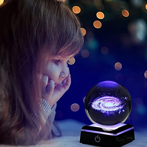 3D Kristallkugel, 80mm Galaxie Planeten Modell Kristallkugel mit Touch Schalter Buntem Lampensockel, Kristallkugel Nachtlicht Dekorative Ornament Geschenk (A)