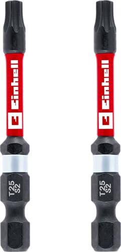 Original Einhell Impact-Bits mit Doppel-Torsion, 2-tlg., 60 mm, T25 (S2-Stahl, hohe Langlebigkeit, doppelter Torsionseffekt, roter Farbring, E 6.3 Schaft)