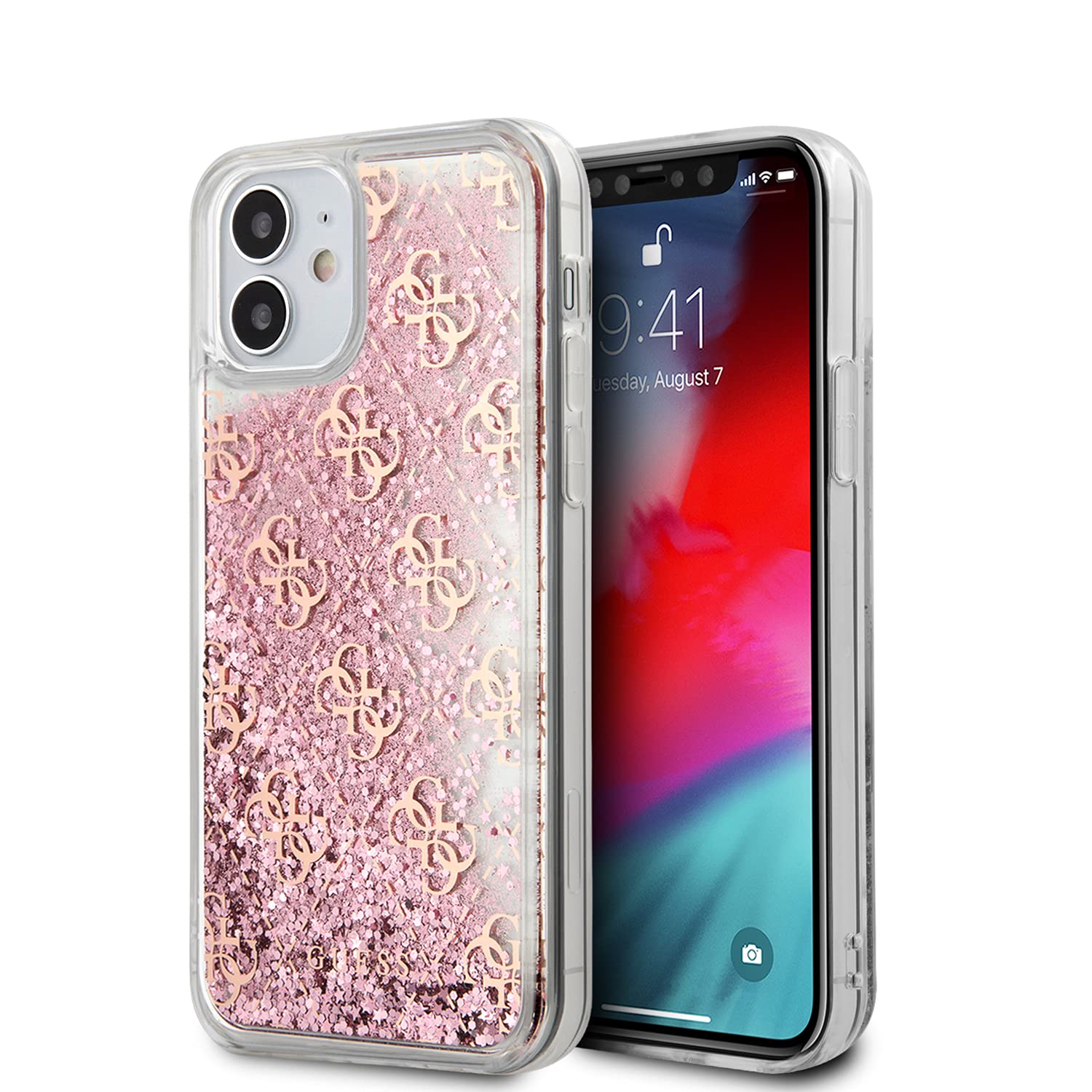 Guess GUHCP12SLG4GSPG Liquid Glitter Hülle für iPhone 12 Mini 5,4"" rosa, pink