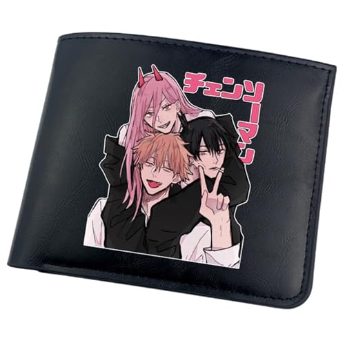 RYNDEX Chains-aw Man Anime Geldbörse, Kunstleder Kartenetui Geldtasche mit Münzfach, Kunstleder Kreditkartenetui Scheckkartenetui, für Männer Geschenke(Color:Black 9)