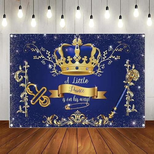 Königsblau Jungen Baby Shower Fotografie Hintergrund Prinz Krone Blau Gold EIN Hintergrund Banner Dekor Geburtstagsfeier 350x230cm