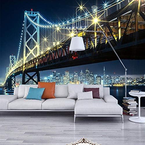 XLMING Brücke River City Nachtsicht 3D Tapeten Home Esszimmer Sofa Schlafzimmer Wohnzimmer TV Hintergrund-350cm×256cm