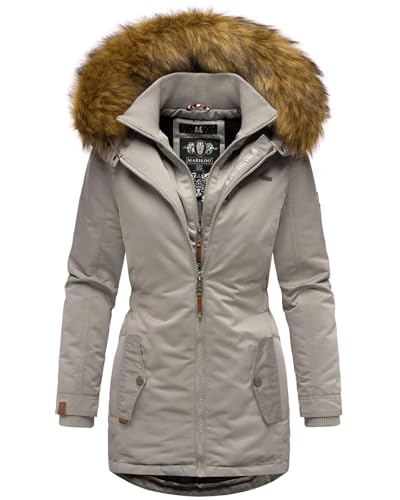 MARIKOO Designer Damen Winter Jacke Parka Mantel Teddyfell warm gefüttert B825 [B825-Sanak-Zink-Grau-Gr.L]