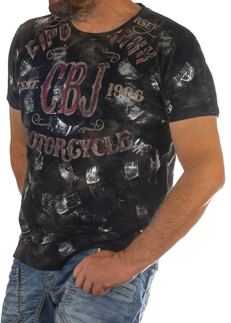 Cipo & Baxx Herren T-Shirt Vintage Waschung Prints Kurzarm Batik Look Rundhals CT560 Schwarz L