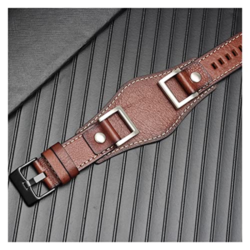 MINGSHAN Echtes Leder kompatibel mit Fossil Jr1157. Uhren-Band-Zubehör Vintage-Stil-Riemen mit hoher Menge Edelstahlgelenk 24mm(Brown-black buckle)