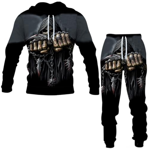 RIAAJ Unisex Totenkopf tiger Jogginganzug Trainingsanzug Herren Jogger Set Herren Skull Jogginganzug 3D Pullover+Hose (Jogginganzug1,XXL)