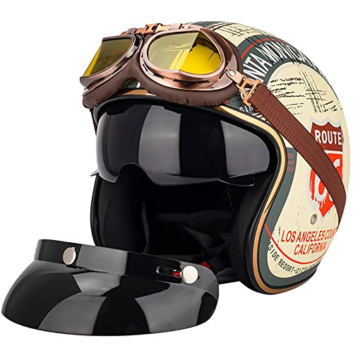 Jethelm mit ECE Zertifiziert Roller Helm jethelm mit Sonnenblende,Stil Roller Cruiser Chopper Anti-Collision Helm Motorradhelm Lederhelm Jethelme