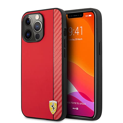 CG MOBILE Ferrari Schutzhülle für iPhone 13 Pro Max in Glatt Rot & Carbon Effekt, PU Leder Schutzhülle Langlebig & Anti-Kratzer Hülle mit Einfach Snap-on, Stoßdämpfung & Signature Logo