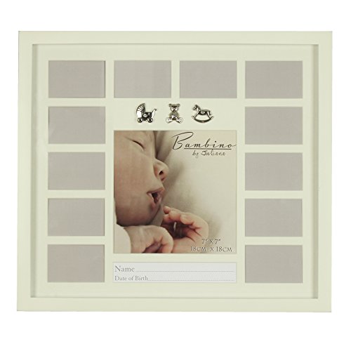 Collage Bilderrahmen Baby XL 1 Bild 18x18 cm und 12 Bilder 7,5x5 cm - Taufgeschenk