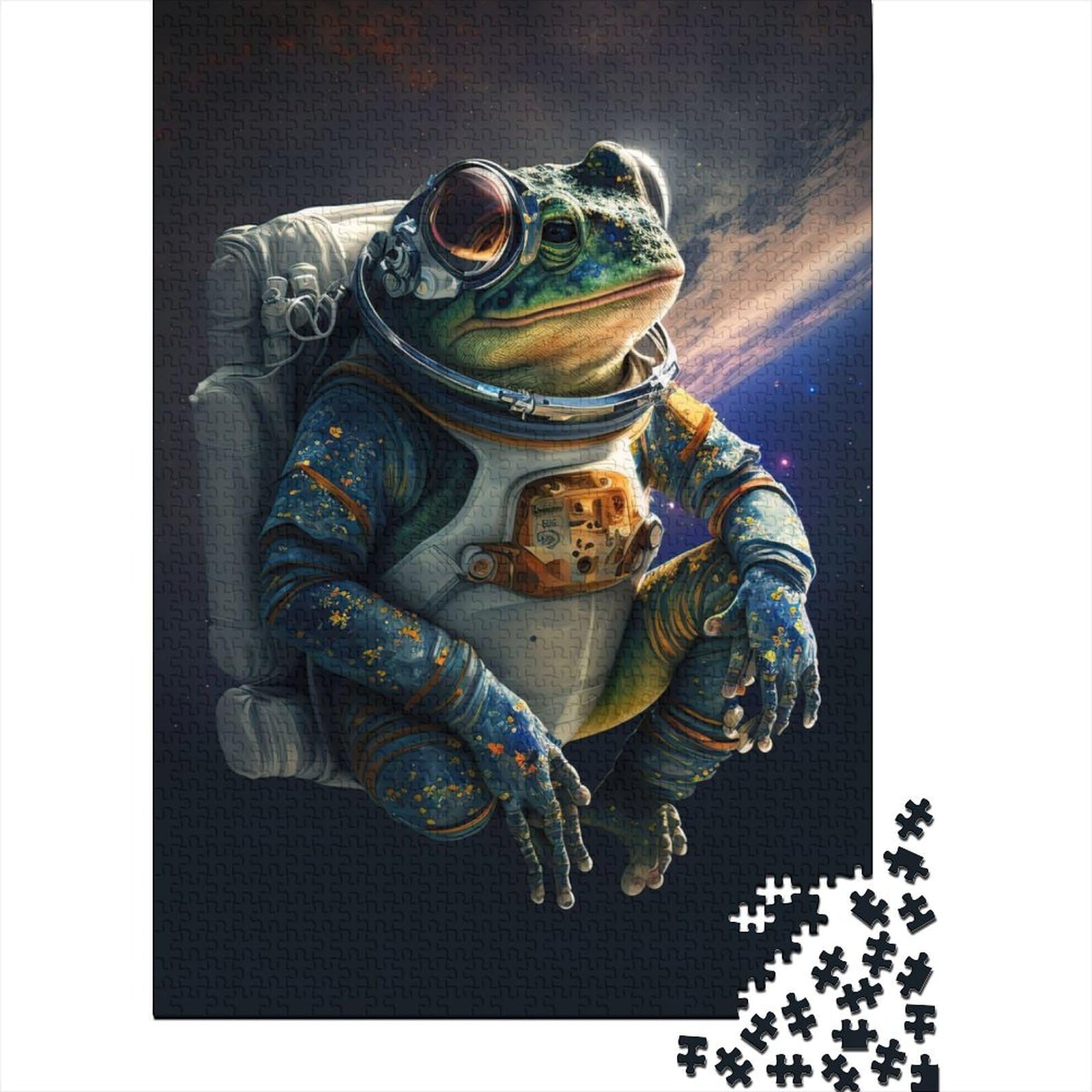 Kunstpuzzle für Erwachsene, 500 Teile, Frosch, Weltraum, Astronaut, lustige Puzzles für Erwachsene, 500 Teile, großes Holzpuzzle für Erwachsene (Größe 20,47 x 14,96 Zoll)