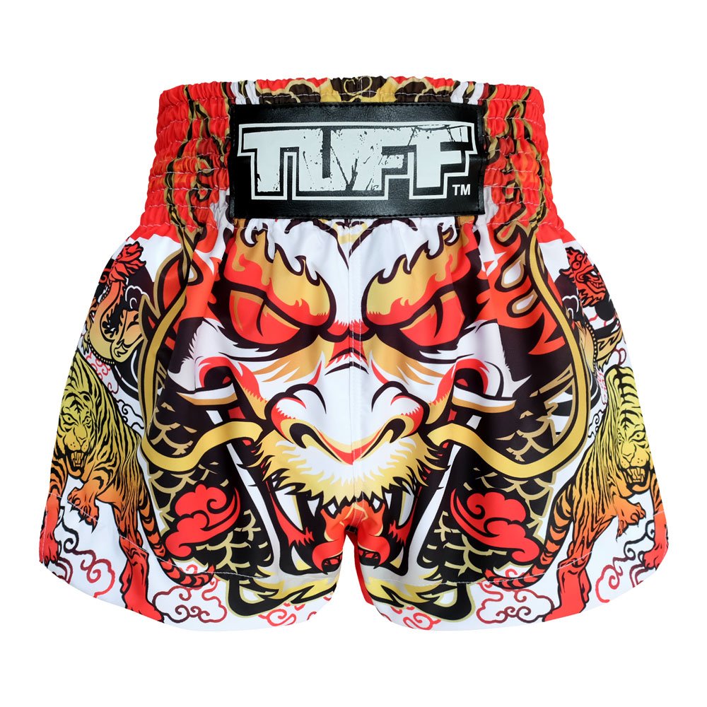 Tuff Sport Boxen Muay Thai Shorts Dragon Skull Kick Kampfsport Training Gym Kleidung Trunks, Weißer Drache, Groß