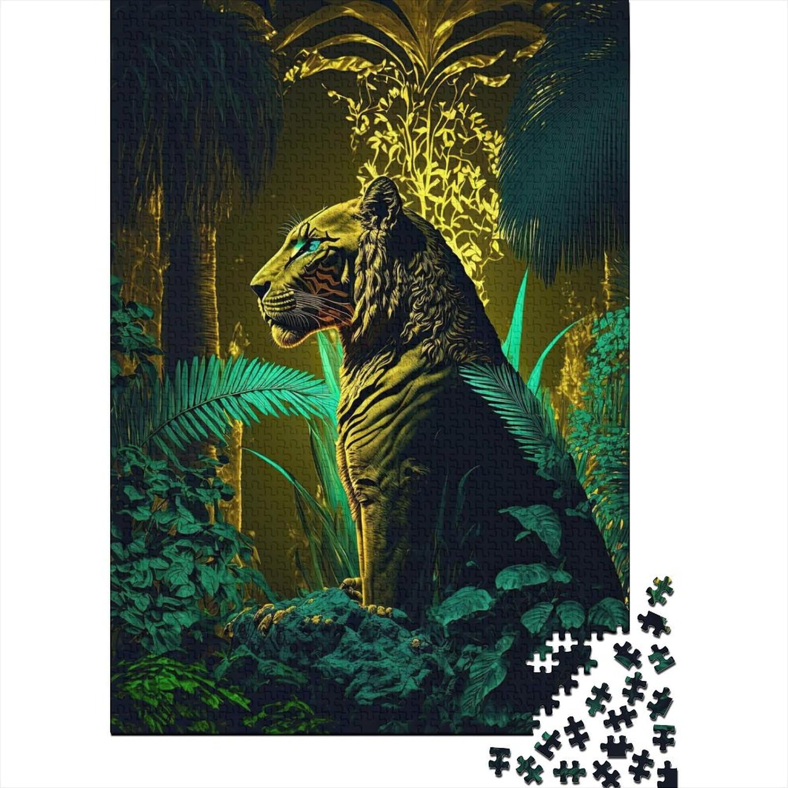 Nachtleopard Holzpuzzle für Erwachsene, Kunstpuzzle für Erwachsene, 1000 Teile, Entspannungspuzzlespiele, Denksportpuzzle 29,53x19,69 Zoll