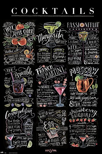 Lily & Val - Cocktails - Mixdrink - Poster Druck 61x91,5 + 2 St Posterleisten Kunststoff 62 cm schwarz