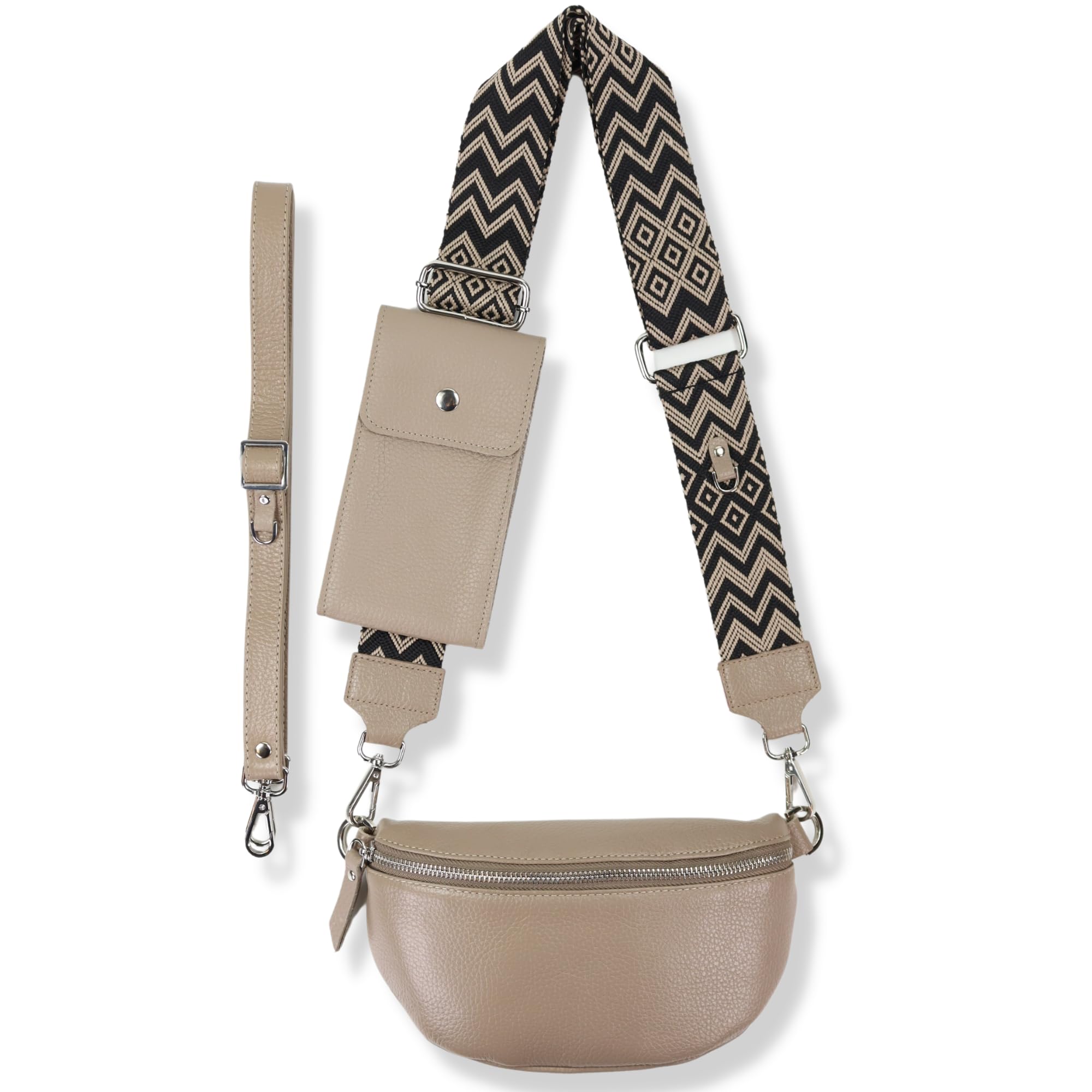 Blade Bauchtasche Damen Echtleder, stylisch Umhängetasche Damen, Crossbody Bag Damen mit 2 abnehmbaren verstellbaren Schultergurten und mit HANDYTASCHE für Frauen-Beige (Mittel/OPT-6)