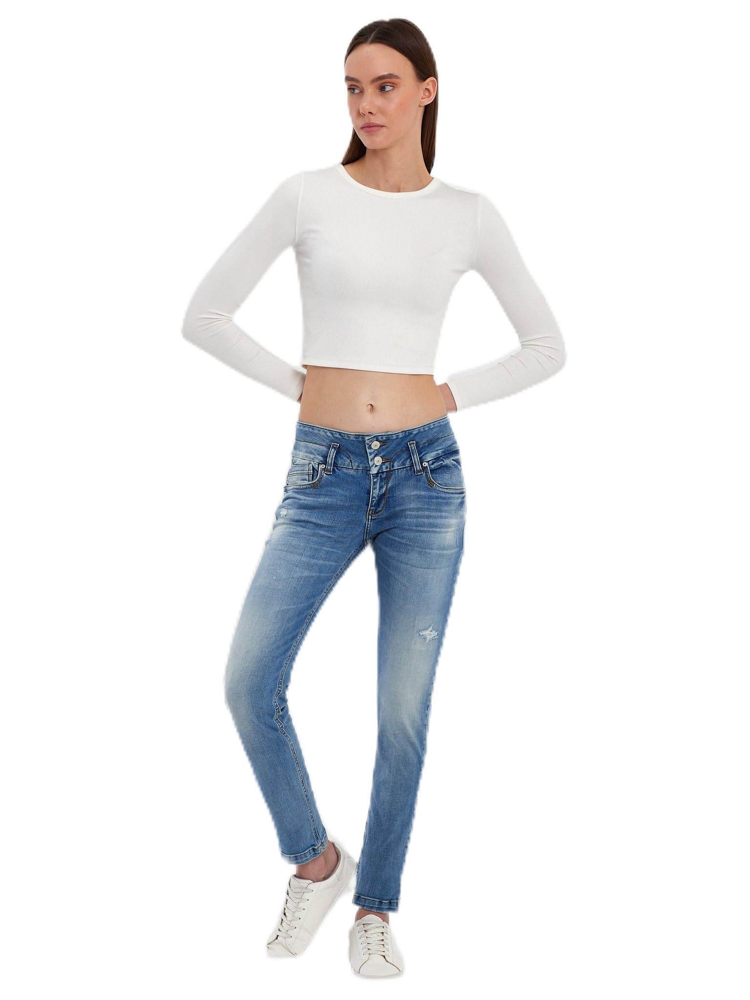 LTB Jeans Damen Zena - Schlank Fit mit Mittlere Taille und Reißverschluss in Blau aus Baumwollmischung - Größe W28L30