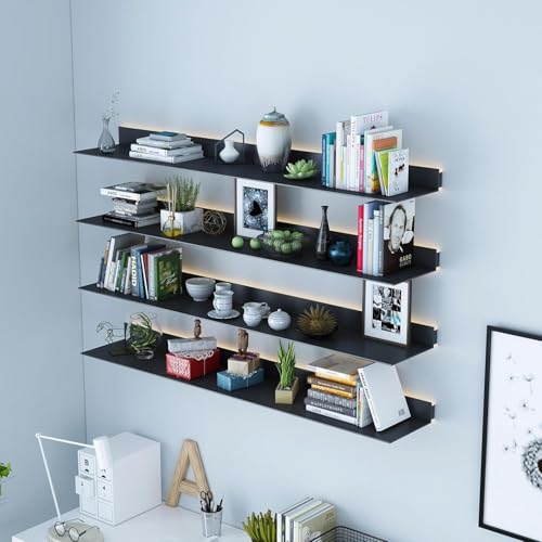 Schwebendes Bücherregal aus Metall mit integriertem beleuchtetem LED-Licht, modernes Lackregal zur Wandmontage, schwebender Aufbewahrungs-Home-Decor-Organizer, Beleuchtungsregal für gewerbli