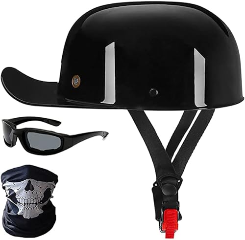 Baseballmütze Motorrad ECE-Geprüfter Retro-Halbhelm Erwachsene Männer Frauen, Deutscher Vintage-Sporthelm Mit Offenem Gesicht Und Totenkopfmütze Für Roller, Moped, Cruiser, Chopper G,M(55-57) CM