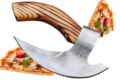 CraftTal Pizzaschneider Axt - Hochwertiges Pizzamesser mit Wikinger Runen und Lederschutz - Ideal als Wiegemesser Pizza Axt, Mittelalter Deko, LARP, Geschenke