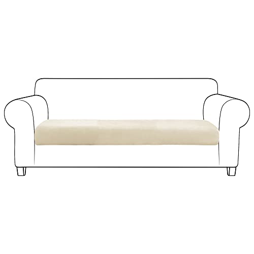 JHLD Stretch Sofa Sitzkissenbezug, Groß Samt Sitzkissenschutz Sofa-Sitzkissenbezüge Maschinenwaschbar Sofa-Sitzkissenbezug Für Wohnzimmer-Beige-3-Sitzer