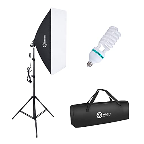 OMBAR Softbox Lighting Kit with 1 Softbox 50 x 70 cm and 1 Bulb 135 W E27 5500 K Photography with Carry Case for Portrait, Object, Mode and Video Recording