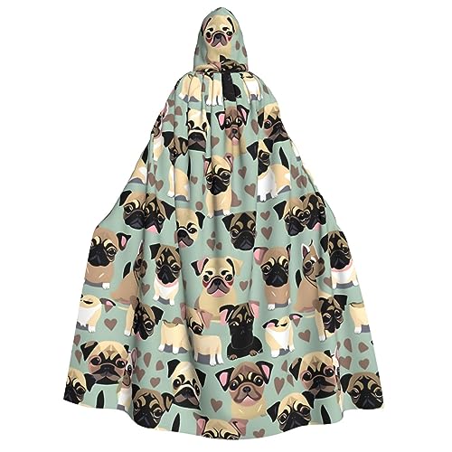 WURTON Kapuzenumhang mit niedlichem Chihuahua-Mops-Muster, Unisex, für Halloween, Karneval, Vampir, Cosplay, Umhang mit Kapuze